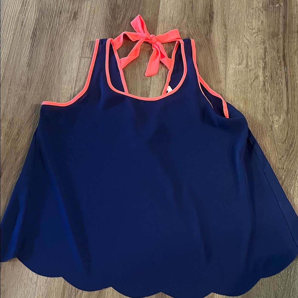 Navy Blue Tank Top with Pink Accents